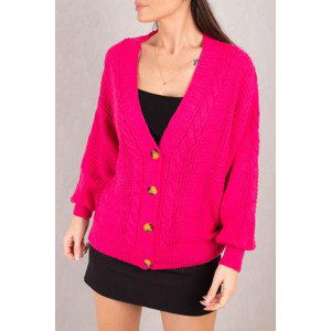 armonika Women's Fuchsia Hair Braid Detail Buttoned Cardigan