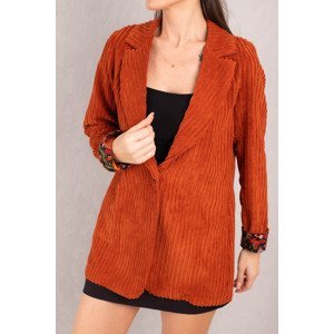armonika Women's Tile Sleeve Patterned Single Button Velvet Jacket