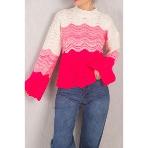 armonika Women's Fuchsia Sleeve Flounce and Zigzag Bottom 3 Color Sweater