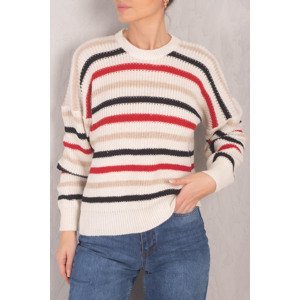 armonika Women's Colorful Striped Thessaloniki Knitted Sweater with Elastic Sleeves and Waist