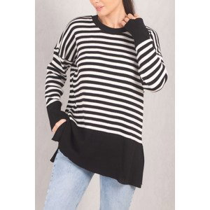 armonika Women's Black Round Neck Striped Knitwear Sweater