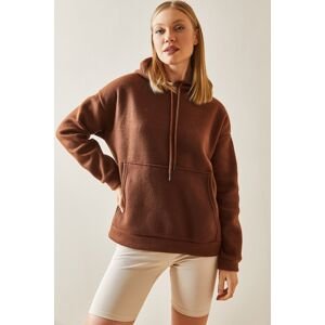 XHAN Brown Kangaroo Pocket & Hooded Fleece Sweatshirt