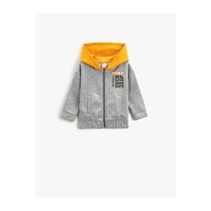 Koton Hooded Cardigan Zippered Back Anime Printed Pocket Long Sleeve