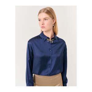 Jimmy Key Navy Blue Long Sleeve Satin Shirt