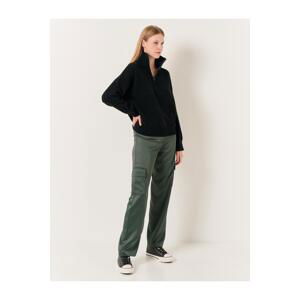 Jimmy Key Dark Green High Waist Wide Leg Satin Cargo Pants