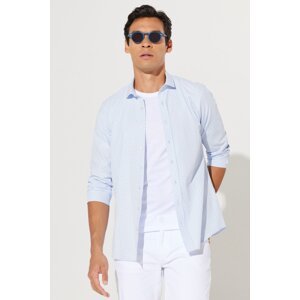 ALTINYILDIZ CLASSICS Men's Blue-navy blue Slim Fit Narrow Cut Italian Collar Printed Shirt