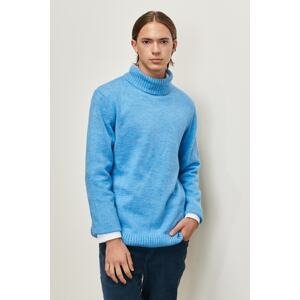 ALTINYILDIZ CLASSICS Men's Blue Standard Fit Regular Cut Full Turtleneck Ruffled Soft Textured Knitwear Sweater