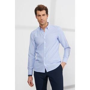ALTINYILDIZ CLASSICS Men's Blue-white Slim Fit Slim Fit Button Collar Cotton Striped Oxford Shirt