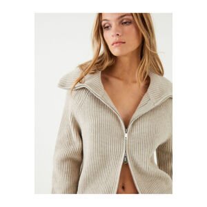 Koton Zippered Cardigan Knitted Wide Collar Ribbed