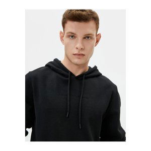 Koton Slogan Embroidered Hoodie Kangaroo Pocket Detailed