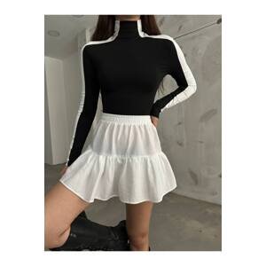 BİKELİFE White Striped High Neck Slim/Fitted Elastic Knitted Bodysuit