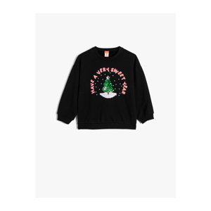 Koton Sweatshirt New Year Themed Sequined Sequined Raised Cotton