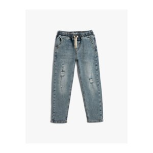Koton Jeans Trousers Frayed Detailed Cotton Pockets Tie Waist