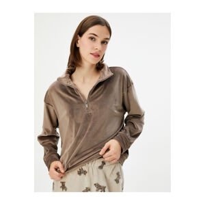 Koton Velvet Pajama Top Half Zipper Polo Neck