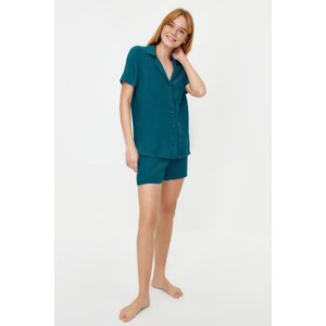 Trendyol Petrol Viscose Shirt-Shorts Woven Pajama Set