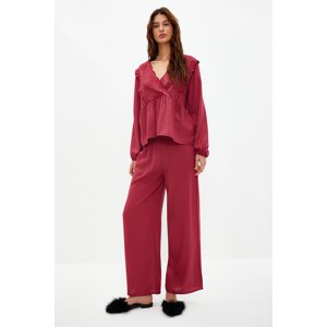 Trendyol Burgundy Embroidery Detailed Viscose Woven Pajama Set