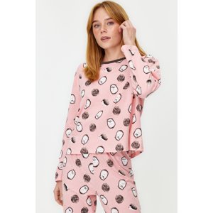 Trendyol Pink 100% Cotton Animal Printed Tshirt-Jogger Knitted Pajama Set