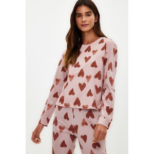Trendyol Dusty Rose 100% Cotton Heart Tshirt-Jogger Knitted Pajama Set