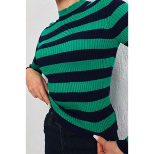 BİKELİFE Green Striped Button Detailed Knitwear Sweater
