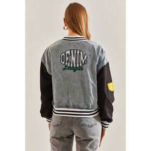 Bianco Lucci Women's Front and Back Printed Ribbed Denim Jacket