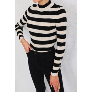 BİKELİFE Black Striped Button Detailed Knitwear Sweater