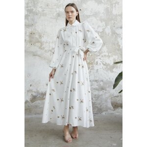 InStyle Belted Embroidered Embroidery Dress - White