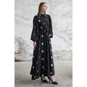 InStyle Floral Embroidered Linen Dress - Black