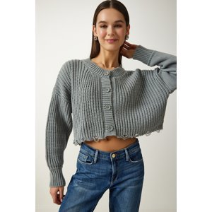 Happiness İstanbul Women's Stone Ripped Detailed Buttoned Crop Knitwear Cardigan