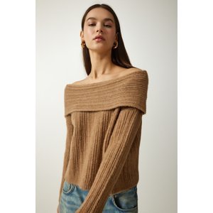 Happiness İstanbul Women's Camel Madonna Collar Knitwear Sweater