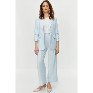 Trendyol Blue Pearl Detailed Crepe Jacket Trousers Woven Bottom Top Set