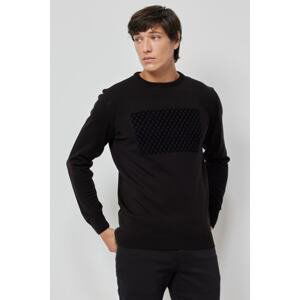 ALTINYILDIZ CLASSICS Men's Black Anti-Pilling Anti-pilling Standard Fit Crew Neck Front Printed Knitwear Sweater