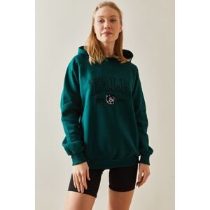 XHAN Emerald Green Text Detail Raised Hooded Sweatshirt 4KXK8-47602-44