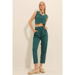 Trend Alaçatı Stili Women's Walnut Green High Waist Carrot Pants