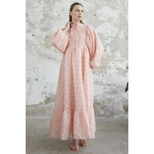 InStyle Tie Collar Balloon Sleeve Dress - Powder Pink