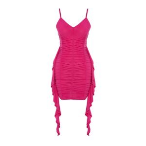 Trendyol Fuchsia Fitted Knitted Draped Dress