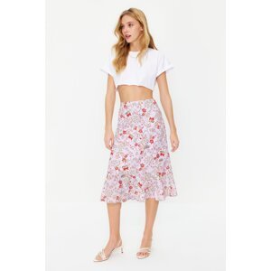 Trendyol Lilac Flounce Viscose Fabric Animal Pattern Midi Woven Skirt