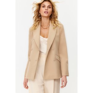 Trendyol Light Brown Regular Lined Double-Breasted Woven Blazer Jacket