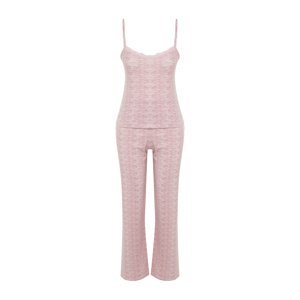 Trendyol Powder Striped Lace Detailed Cotton Undershirt-Pants Knitted Pajama Set