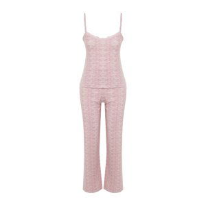 Trendyol Powder Striped Lace Detailed Cotton Undershirt-Pants Knitted Pajama Set