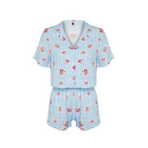 Trendyol Light Blue Floral Patterned Viscose Shirt-Shorts Woven Pajama Set