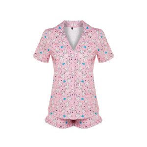 Trendyol Pink 100% Cotton Fun Patterned Shirt-Shorts Knitted Pajama Set