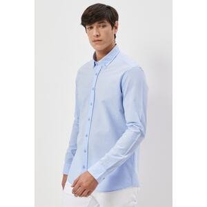 ALTINYILDIZ CLASSICS Men's Blue Slim Fit Slim Fit Buttoned Collar 100% Cotton Patterned Shirt