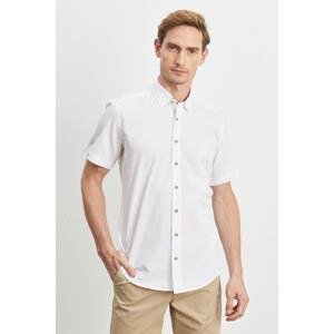 ALTINYILDIZ CLASSICS Men's White Slim Fit Slim Fit 100% Cotton Buttoned Collar Patterned Casual Shirt