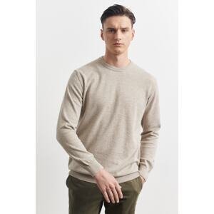 ALTINYILDIZ CLASSICS Men's Beige Standard Fit Regular Fit Crew Neck Cotton Knitwear Sweater