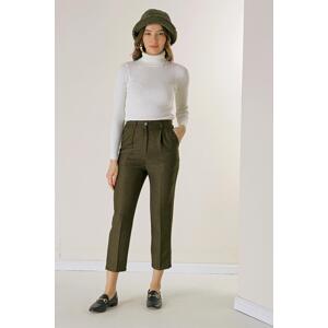 By Saygı Elastic Waist Wool Effect Skinny Leg Trousers with Side Pockets