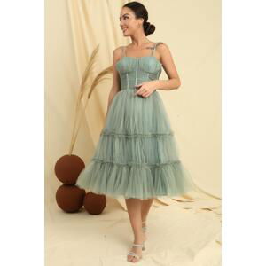 By Saygı Rope Strap Strapless Underwire Lined Jupons Tulle Tiered Tulle Short Dress