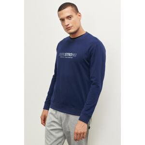 AC&Co / Altınyıldız Classics Men's Navy Blue Recycle Slim Fit Slim Fit Crew Neck Slogan Text Printed Sweatshirt