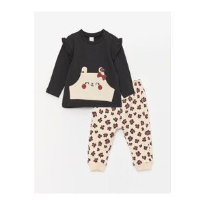 LC Waikiki Crew Neck Long Sleeve Printed Baby Girl Sweatshirt and Trousers 2-Set