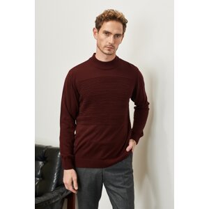 AC&Co / Altınyıldız Classics Men's Claret Red Non-Pilling Standard Fit Normal Cut Half Turtleneck Stripe Textured Knitwear Sweater