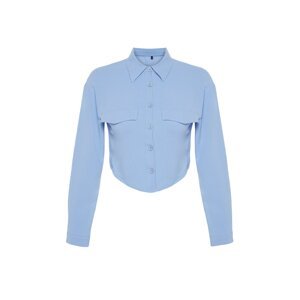 Trendyol Blue Pocket Detailed Crop Woven Shirt